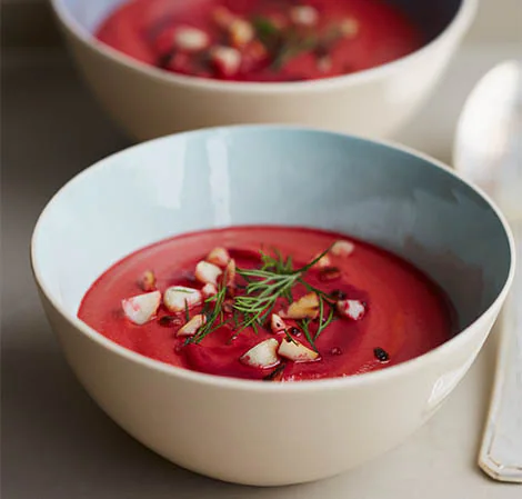 Beet Tomato and Macadamia Nut Soup