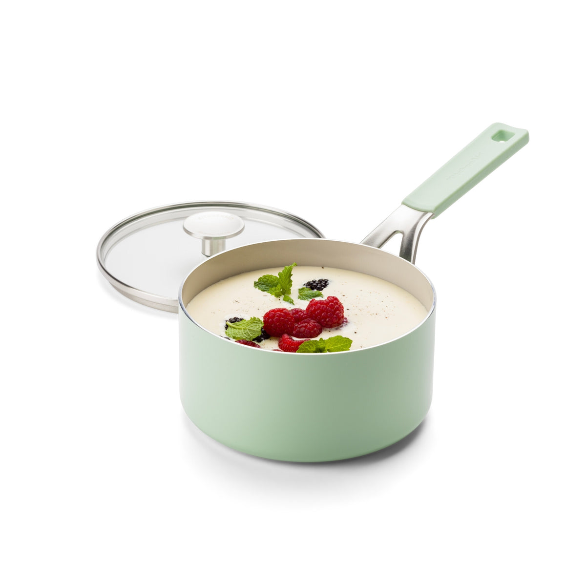 KitchenAid Pistachio Covered Saucepan 18cm/2.13L - Healthy Ceramic Non-Stick, Non-Toxic PFAS Free, Induction, All Stovetops