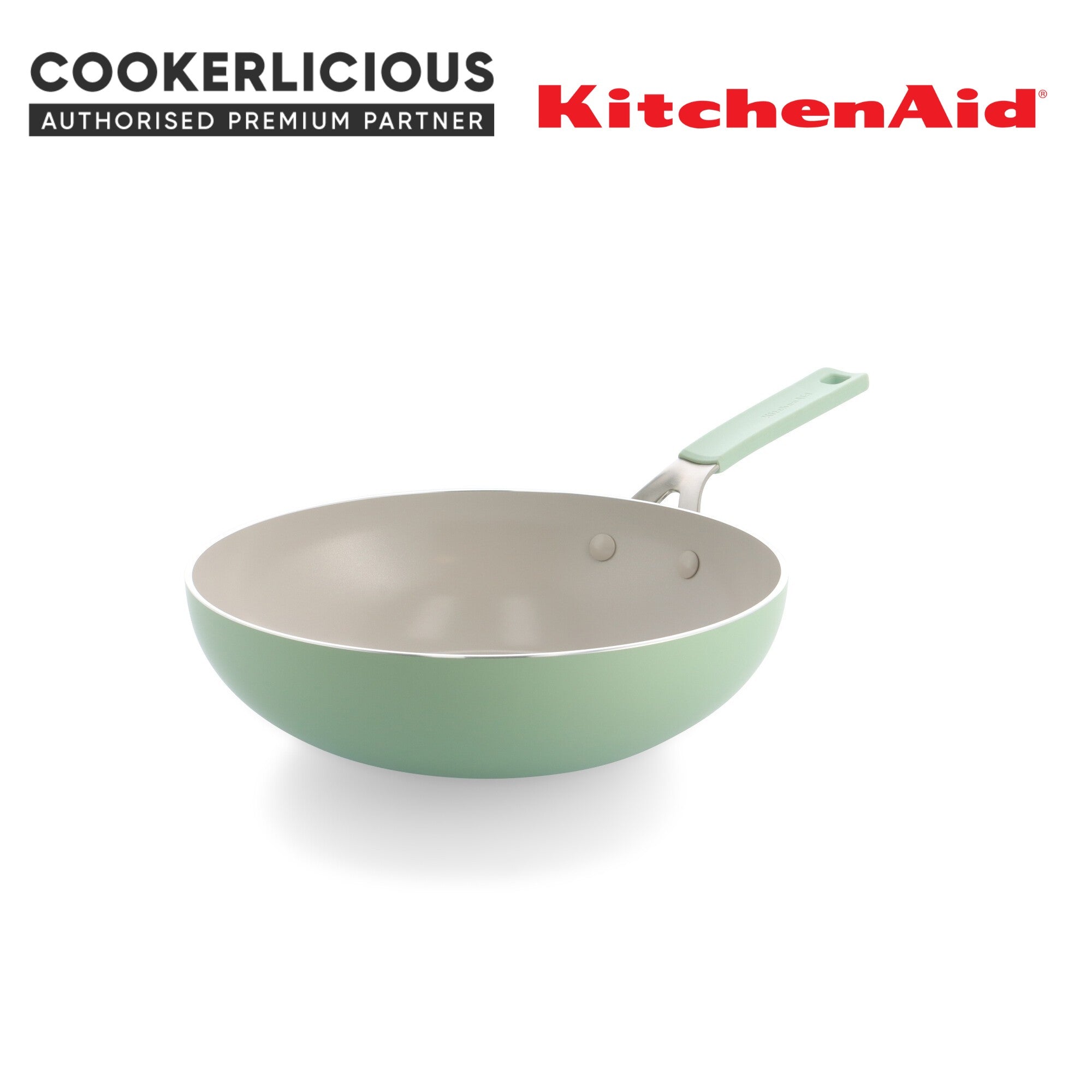 KitchenAid Pistachio Open Wok 28cm - Healthy Ceramic Non-Stick, Non-Toxic PFAS Free, Induction, All Stovetops