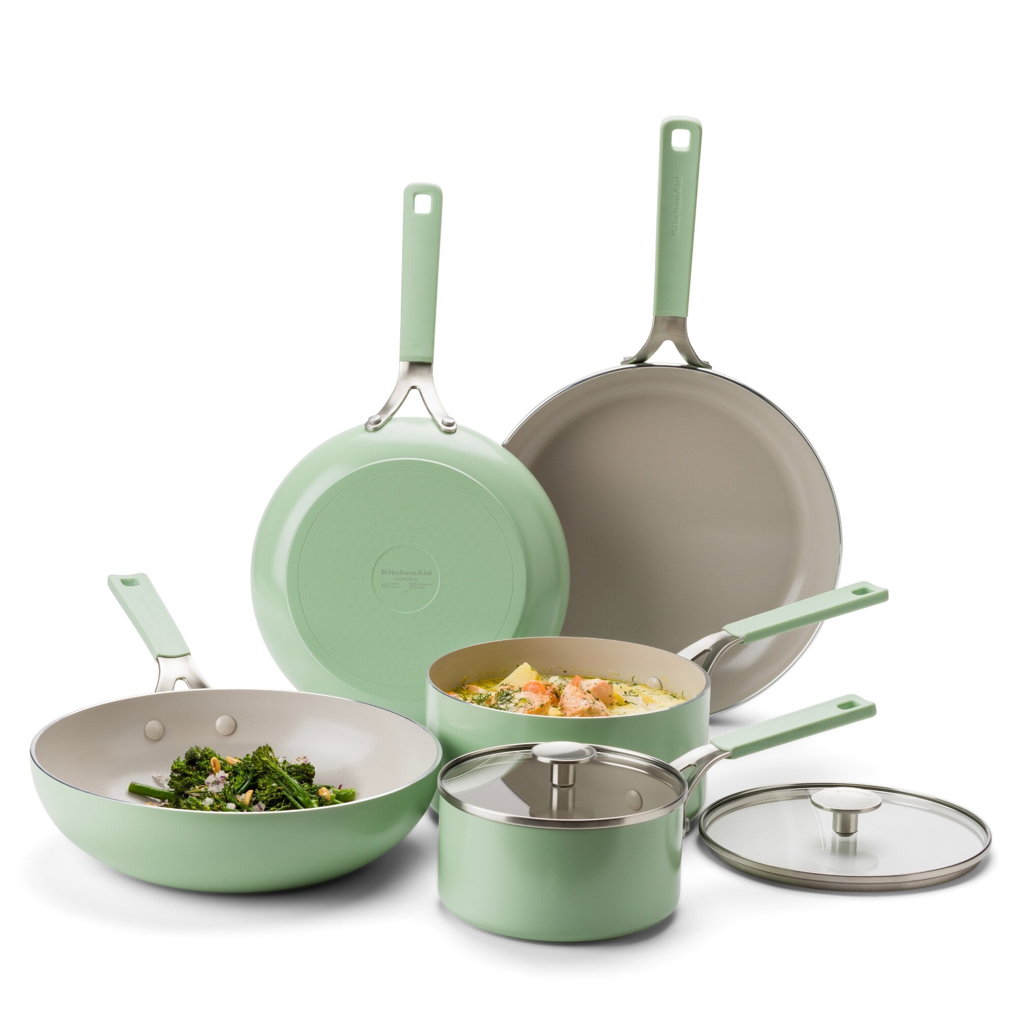 KitchenAid Pistachio Open Wok 28cm - Healthy Ceramic Non-Stick, Non-Toxic PFAS Free, Induction, All Stovetops