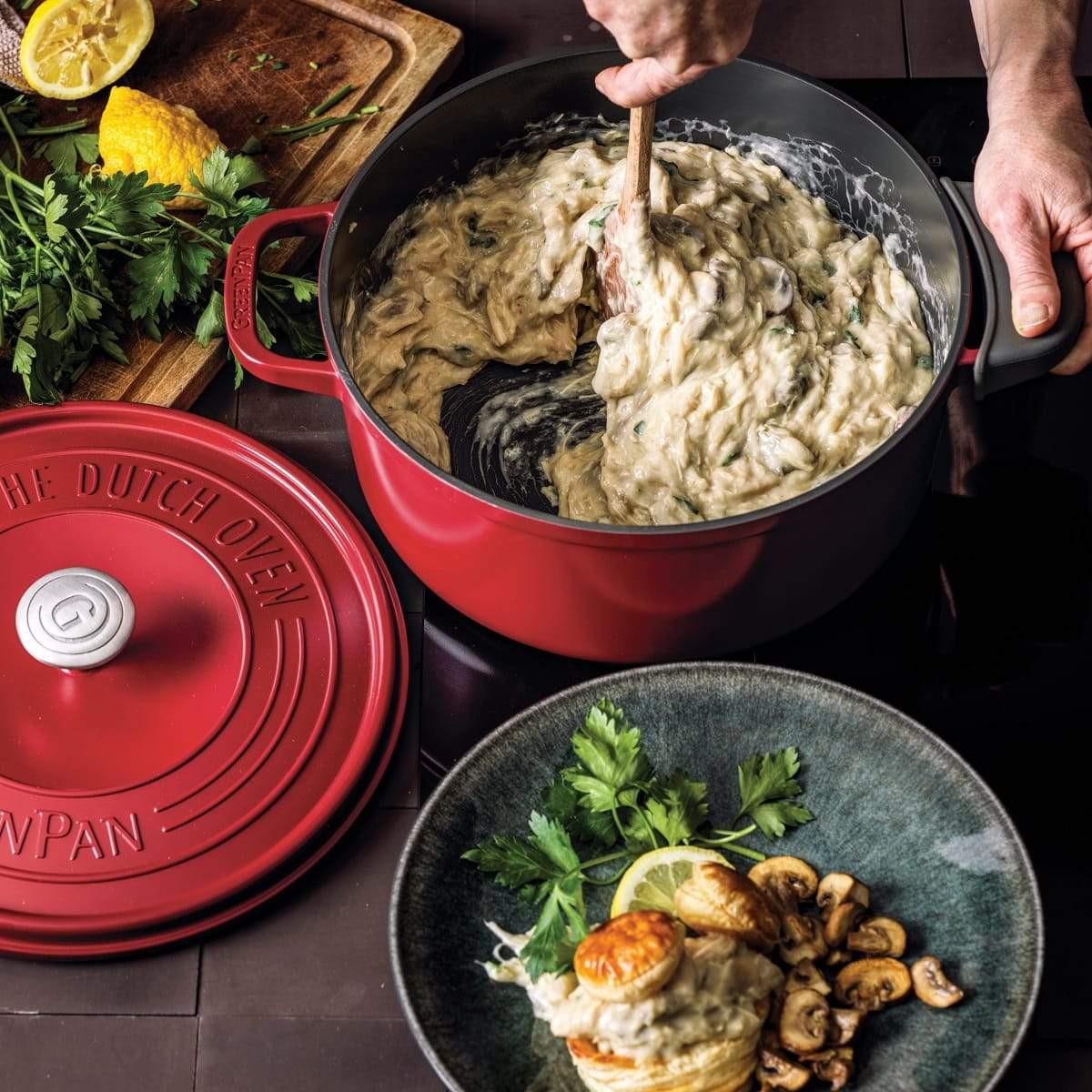 Greenpan Featherweights 26cm Casserole with Lid- Scarlet Red