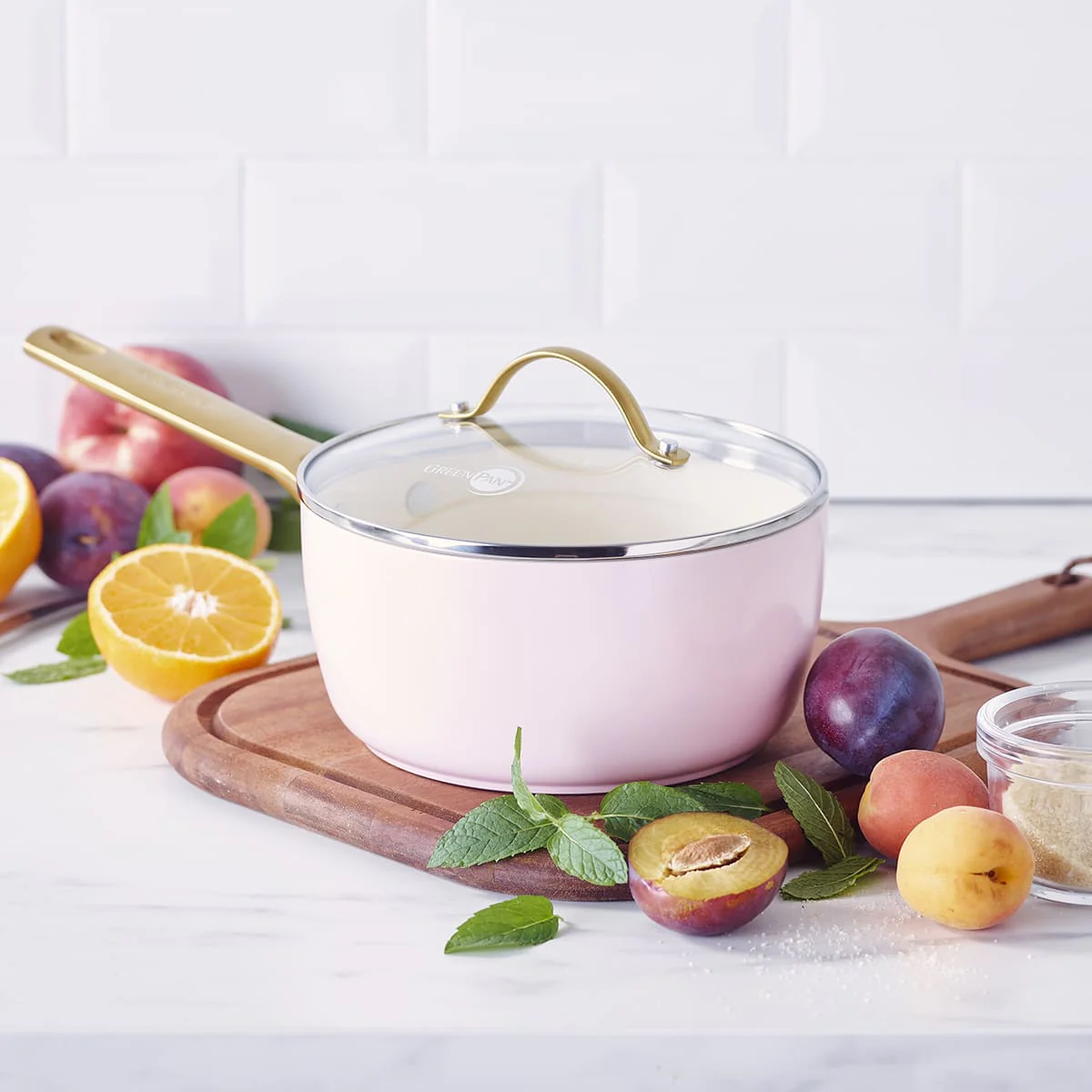 Greenpan Padova 18cm Sauce Pan- Pink with gold