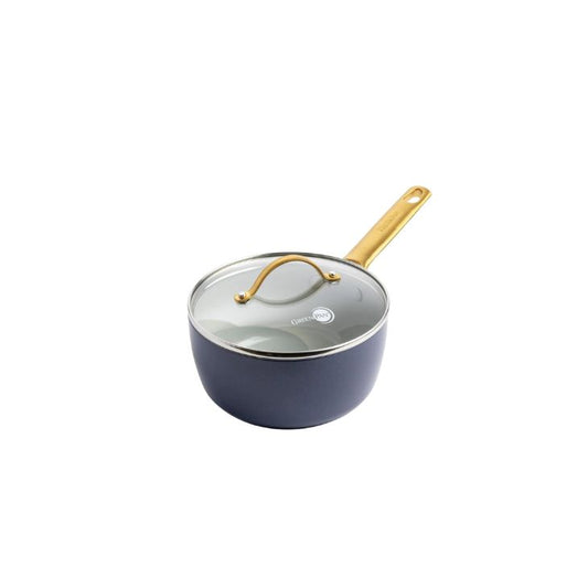 Greenpan Padova 18cm Sauce Pan with Lid- Blue with gold