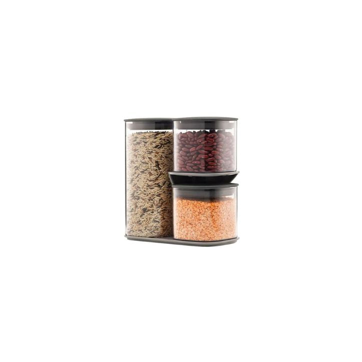 Joseph Joseph Podium 3 Piece Storage Jar Set with Stand (Grey)