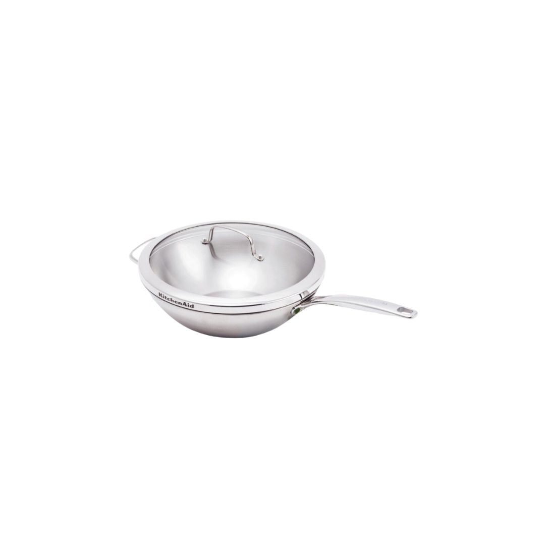KitchenAid Stainless Steel Pro Wok with Glass Lid 30cm