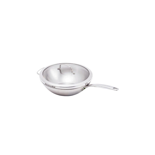 KitchenAid Stainless Steel Pro Wok with Glass Lid 30cm