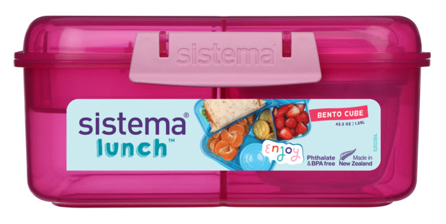 Sistema 1.25L Bento Cube With Yogurt Pot- Pink